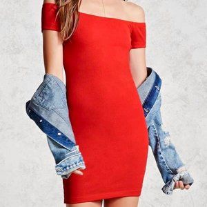 Forever 21 Bodycon Dress, Red, Ribbed, Size Small